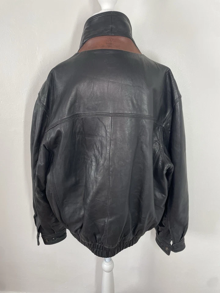 Timberland Black Leather Bomber Jacket Size M - Image 2 of 4