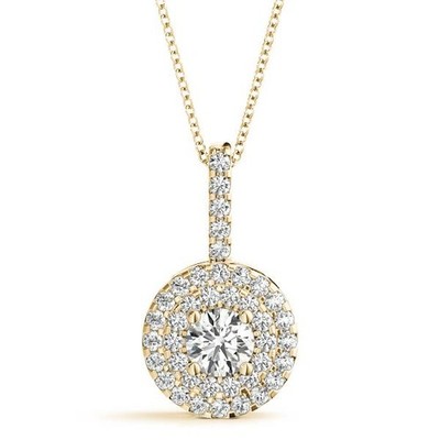 VS F 1.30-1.80Ct Lab Grown Diamond Double Halo Circle Pendant For Women 14K Gold