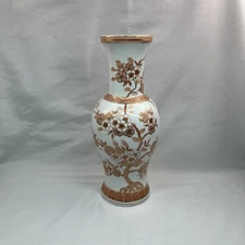 Norleans Japan Orange / Pink Flowers Vase Ming Tree 14” Gold Trim Vintage
