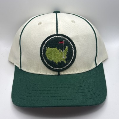 Vintage 90s Masters Tournament Circle Patch Pinstripe Leather Strapback Hat USA