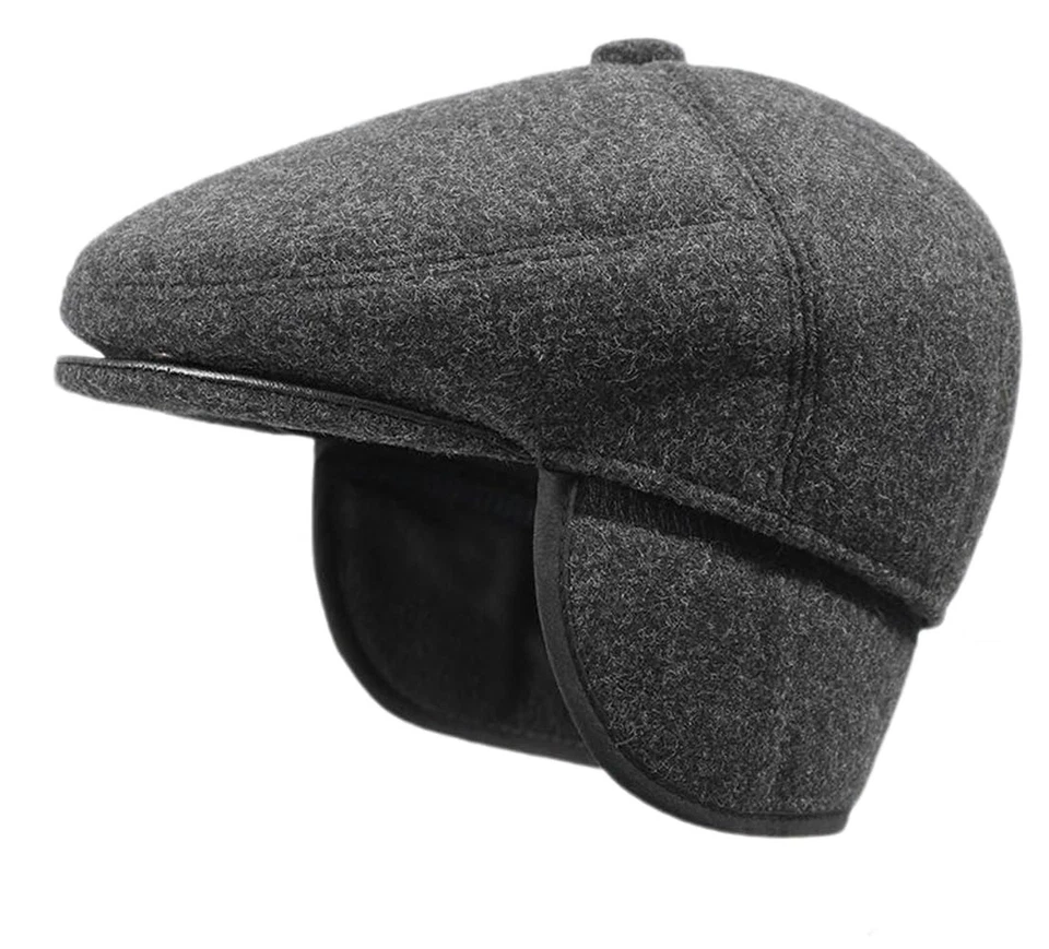 Gorra plana de invierno para hombre con orejeras lana cálida sombrero de noticiero Derby Tweed irlandés... Foto 2 de 4
