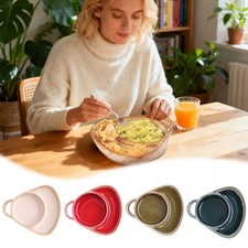 Ceramic Soup & Sandwich Plate Combo with Handle and Side Bowls, Retro Breakfast 