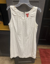 IZOD White Lace Shift Dress Womens 8 Sleeveless Scoop Neck Knee Length Zip