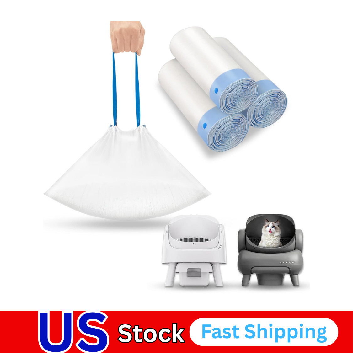 60 Count Drawstring Cat Litter Bags Compatible with Neakasa 