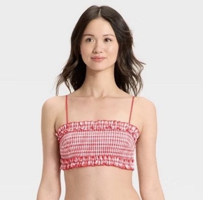 Colsie Women's Red Gingham Woven Bandeau Bralette Size XL