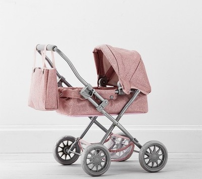 New Pottery Barn Kids Pink Glitter Umbrella Doll Stroller Pram w/ Storage Box