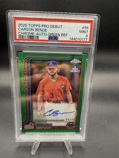 Carson Benge 2025 Topps Pro Debut Green Chrome Refractor Auto /99 Mets PSA 9