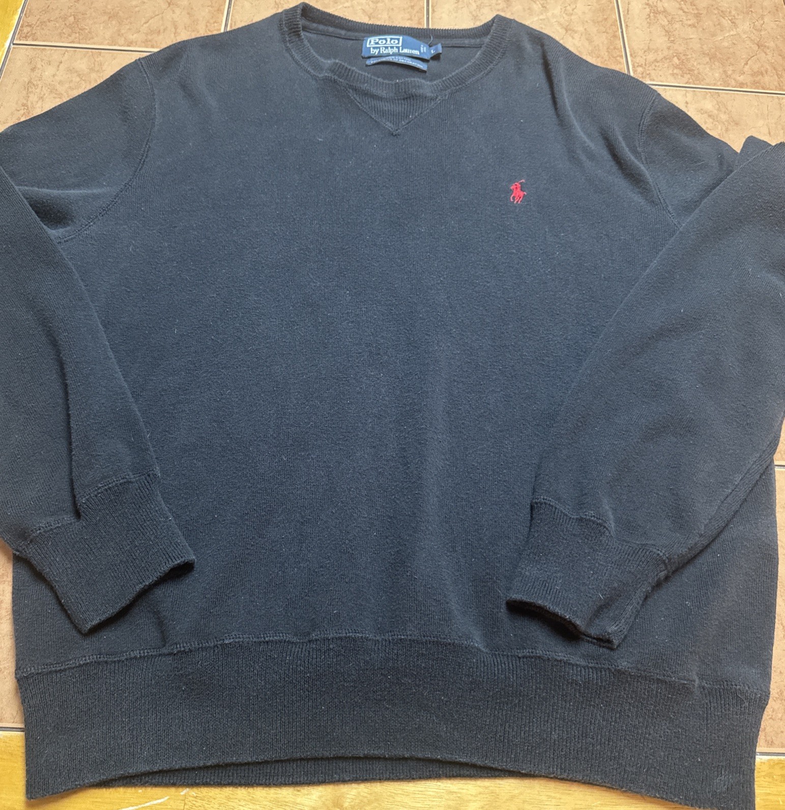 Polo Ralph Lauren Vintage Nera Felpa Girocollo Rosso Pony Uomo Taglia Large