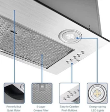 Zomagas Range Hood Insert 20 Inch, Built-in Kitchen Hood 900CFM