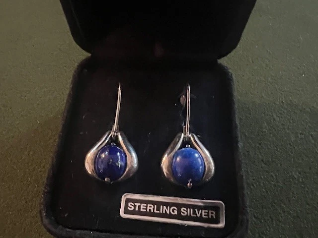 QVC纯银Lapis Lazuli凸圆形吊坠耳环 — 第 2/3 张图片