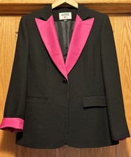 Kasper ASL Size 8 Blazer Black With Pink Trim Single Button Lined