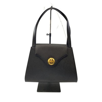 GIVENCHY schwarze Lederhandtasche mit Drehverschluss Schultertasche goldene B...