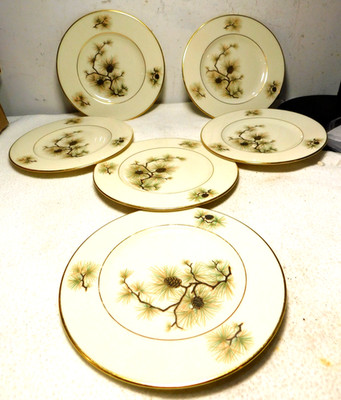 Set of 6 Lenox China Pine W-331 Gold Trimmed Bread Plates/ 6 3/8/ Nice