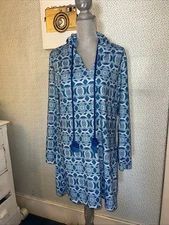 Cabana Life Women's Road Map Teal Floral Hooded Cover Up Dress L NWOT