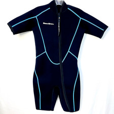 SeaSkin Black Aqua Shorty Wetsuit Neoprene Front Zip Womens Size S Pre-owned