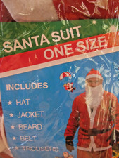 Santa Claus Jacket Set with Beard Hat Belt Adult Standard Size Up To 42 Costume