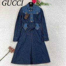 GUCCI Dress S Size 36 New with Tags Navy Blue Long Sleeve Knee Length
