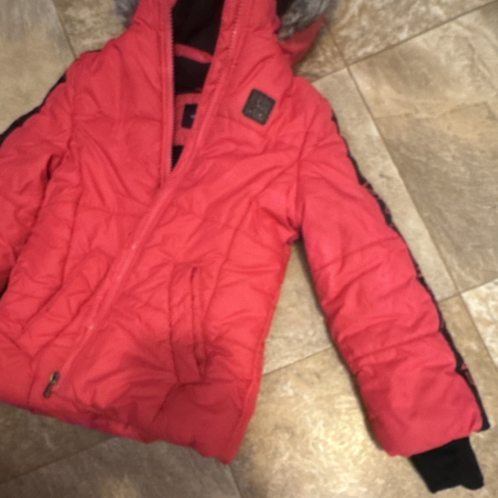 Calvin Klein Jeans Girls Pink Puffer Jacket Hooded Fur Trim Zip Size 6 thumbnail 5