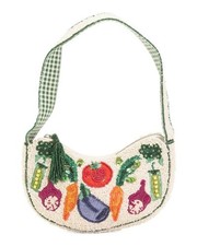 MADE IN INDIA Garden Beaded Shoulder Bag Vegetable Design Gingham Tassel Zip