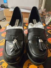 Steve Madden Black Platform Loafer Block Heel Square Toe with tassel 10M