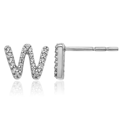 14K massiv Weißgold 0,14 ct Diamant großer Buchstabe mit Initialen Ohrstecker 7 mm
