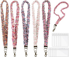 5PCS Stretchy Scrunchie Lanyards for ID Badges Keys with 10 Acrylic Badge Holder