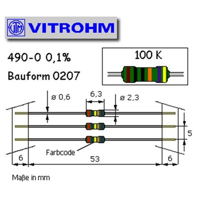 Metallschicht-Widerstand 100 kOhm 0,6 Watt 0,1% Toleranz Bauform 0207
