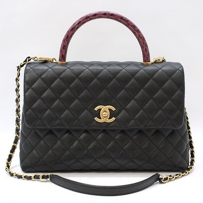 CHANEL Umhängetasche Coco Handle groß Leder schwarz Eidechse A92992 147335238