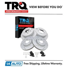TRQ Performance Drilled Slotted Brake Rotor & Metallic Pad Front & Rear Kit
