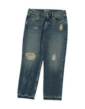 JACK WILLS Womens Girlfriend Distressed Straight Jeans W26 L26 Blue Cotton BC11