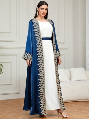 Luxury Embroidered Two Piece Kaftan Abaya Set Women's Islamic Party Long Dress