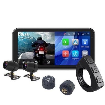 Motorcycle GPS Screen 1080P Dash Cam Front Rear Carplay Android Auto