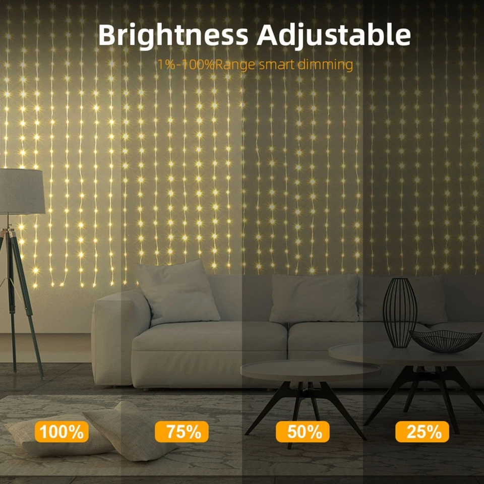 Luces LED de cortina de música inteligentes con control remoto APP RGB cadena colgante luces hogar Foto 4 de 4