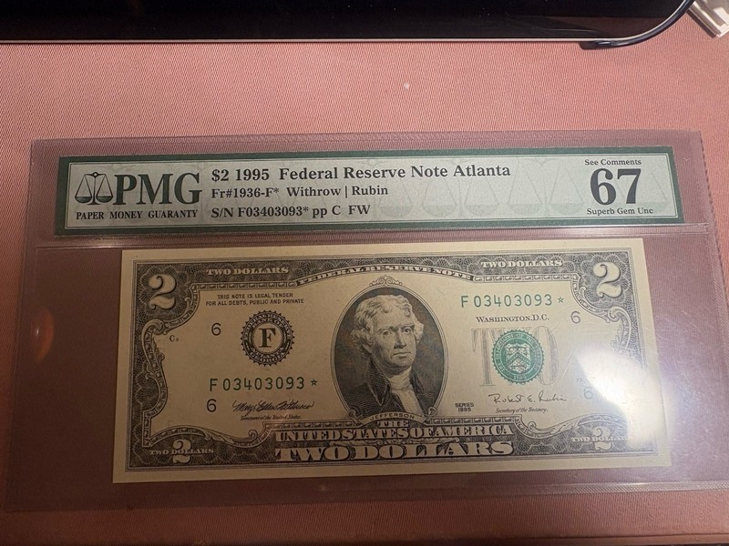 1995 $2 Federal Reserve STAR Note - Atlanta F District Uncirculated
