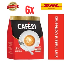6 PACKS 132 STICKs CAFE21 2IN1 INSTANT COFFEE MIX NO SUGAR ADDED - DHL Express