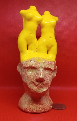 ''HIS FANTASY'' - Original Clay Sculpture. Signed. Hand made and glazed. Cool.