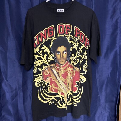 Vintage Michael Jackson King Of Pop T Shirt Tee L Black Gold 90s Y2K