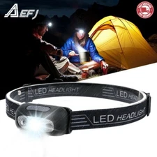 AEFJ LED Headlamp Rechargeable Torch Flashlight 4 Modes Waterproof USB Band New