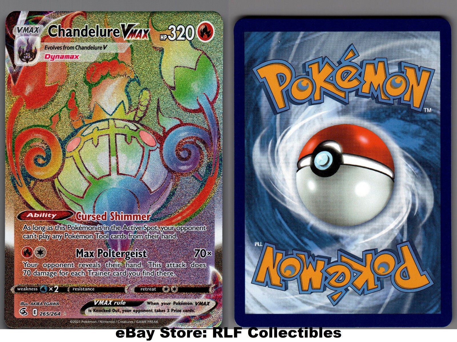 2021 Pokemon, Fusion Strike, #265/264 Chandelure VMax, Rainbow Secret Rare
