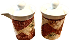 Danish Modern Travaline Porcelain Sugar Bowl Creamer Lids Portugal 5.25 In Tall