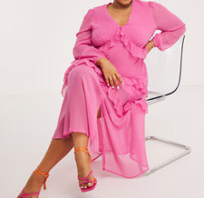 SIMPLY BE LADIES PINK TIERED FRILL TIERED MAXI DRESS NEW (ref 425) SALE