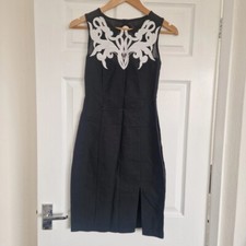 Lipsy London Black Bodycon Dress Size 8 Embroidered Mesh Panel Party Zip Back
