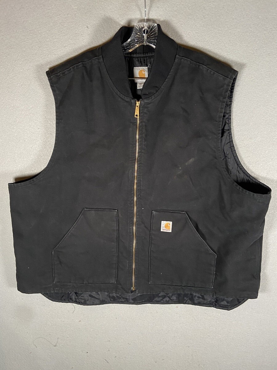 トップス 80s carharrt active vest black Carhartt Vest Men 4XL Black Full Zip Canvas Quilt Lined V01