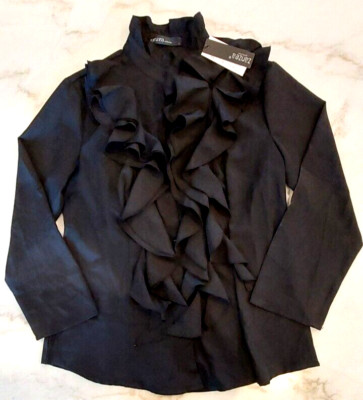 Zanzea Collection  Black Ruffle Neckline Blouse Size L NWT
