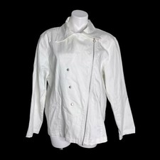 Chico's White Cotton Jacket Zipper Snaps Angle Lightweight Size 3