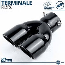 TERMINALE di Scarico Doppio Universale Auto ACCIAIO Inox Nero Marmitta Ø 80mm