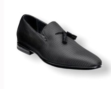 New Stacy Adams Mens Tazewell Plain Toe Tassel Loafers Black Shoes Sz 9.5