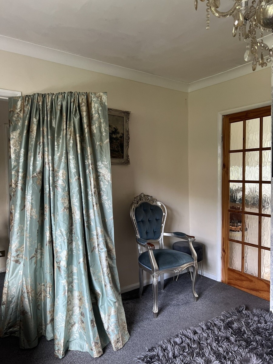 Laura Ashley 100% silk Blenheim eau de nil eyelet curtains
