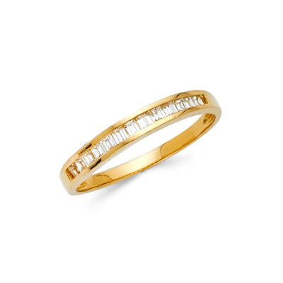 14K massiver Ring Weißgold ODER Gelbgold CZ 2mm Verlobung Hochzeit Jahrestag