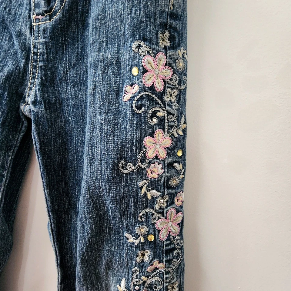 Jeans Bongo Niñas Talla 5 Niños Grandes Corte Bota Y2K De Colección Bordados Deslumbrante Denim Foto 4 de 4